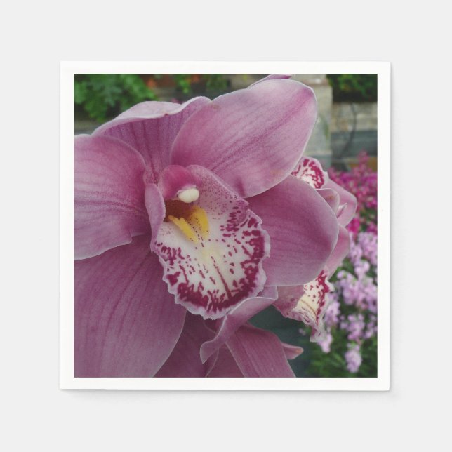 Purple Orchid and Garden Colorful Floral Napkins (Front)