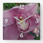 Purple Orchid and Garden Colorful Floral Square Wall Clock