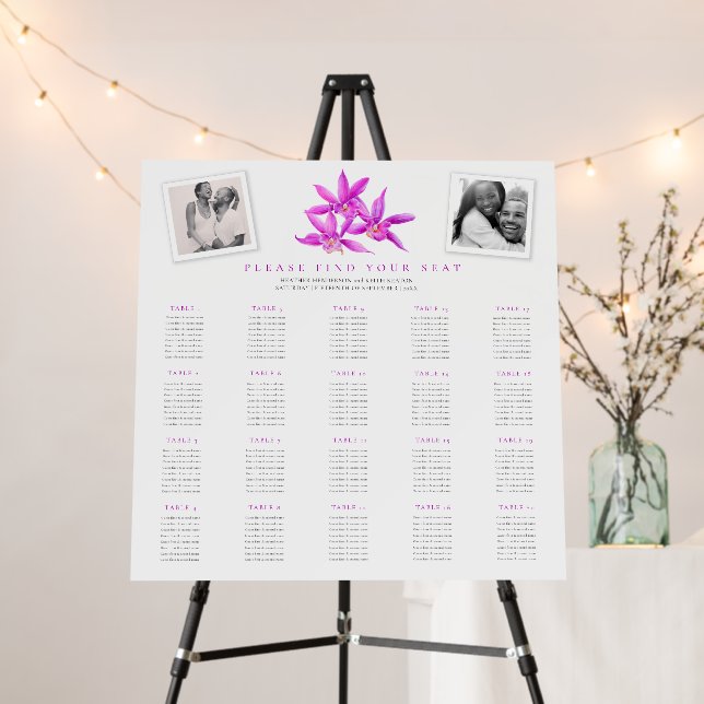 Purple orchid and photos wedding 20 tables chart foam board (In Situ (Stand))