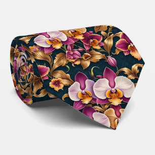 Purple Orchid Artistic Floral Botanical Flowers Neck Tie