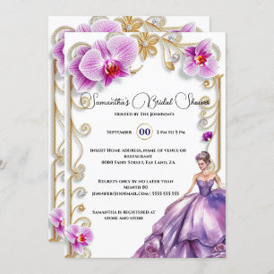 Purple orchid ballgown bride to be bridal shower invitation