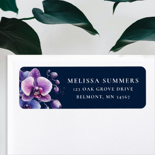 Purple Orchid Blue Background Return Address Label