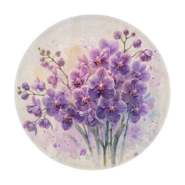Purple Orchid Bouquet Watercolor Cutting Board (Front)