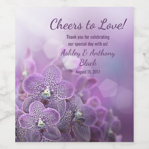 Purple Orchid Cheers to Love Wedding Wine Label