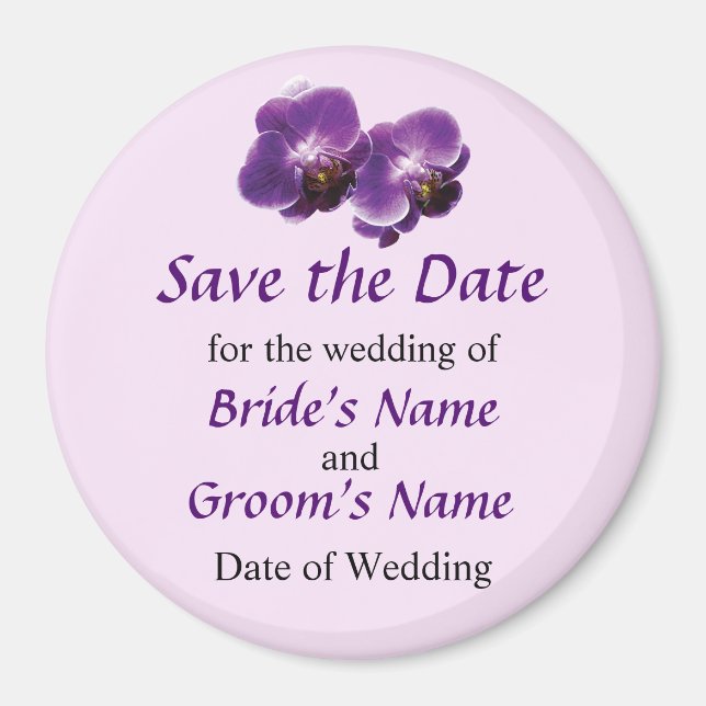 Purple Orchid Duo Save the Date Magnet (Front)