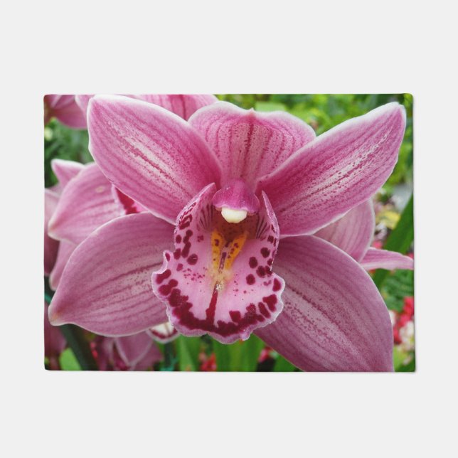 Purple Orchid Elegant Floral Botanical Doormat (Front)