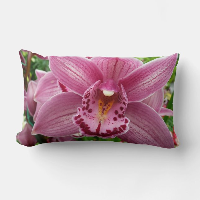 Purple Orchid Elegant Floral Botanical Lumbar Pillow (Front)