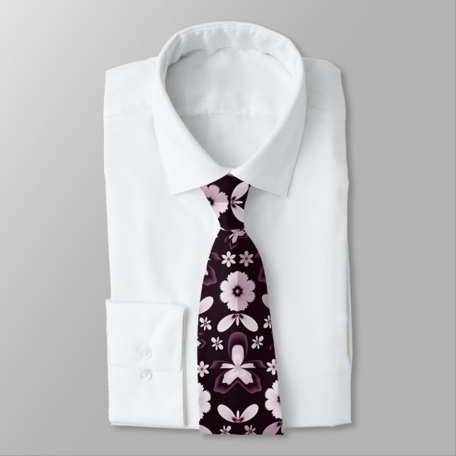 Purple Orchid Elegant Flower Neck Tie (Tied)