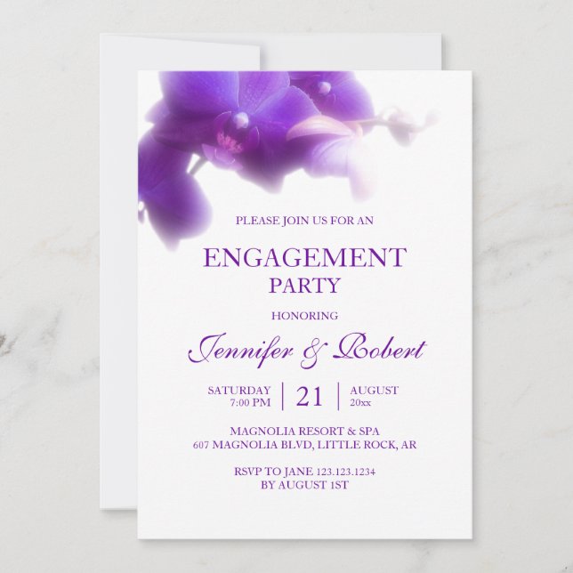Purple Orchid Engagement Invitation (Front)