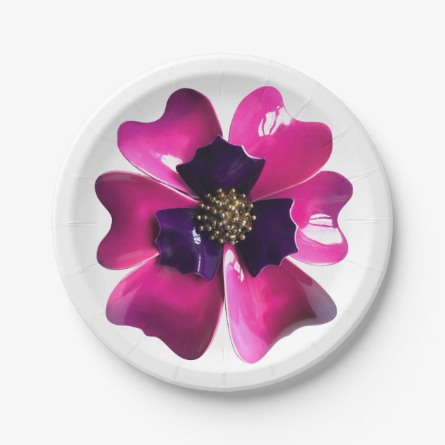 Purple Orchid Exotic Flower Summer Garden Wedding Paper Plates (Front)