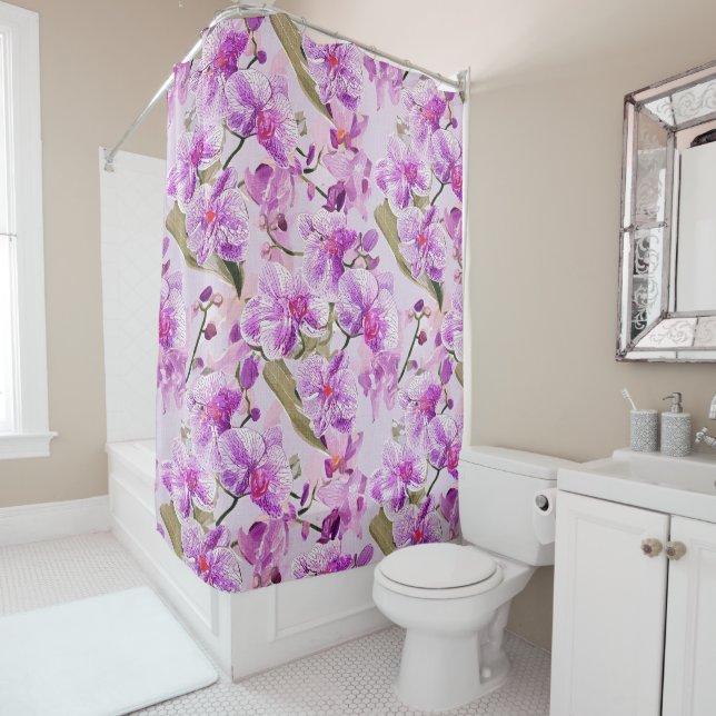 purple orchid floral pattern shower curtain (In Situ)