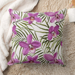 purple orchid floral pattern throw pillow