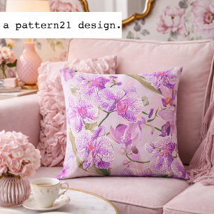 purple orchid floral pattern throw pillow