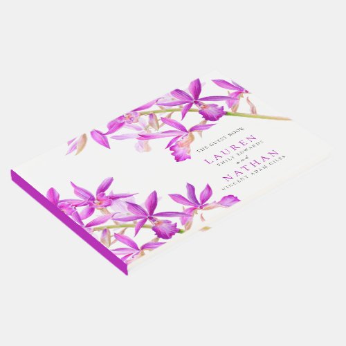 Purple orchid floral watercolor botanical wedding  guest book
