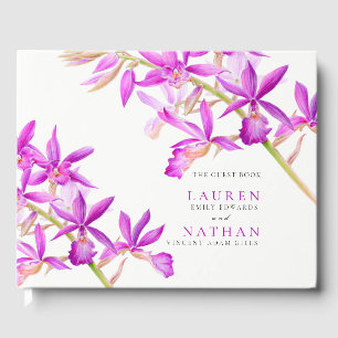 Purple orchid floral watercolor botanical wedding guest book