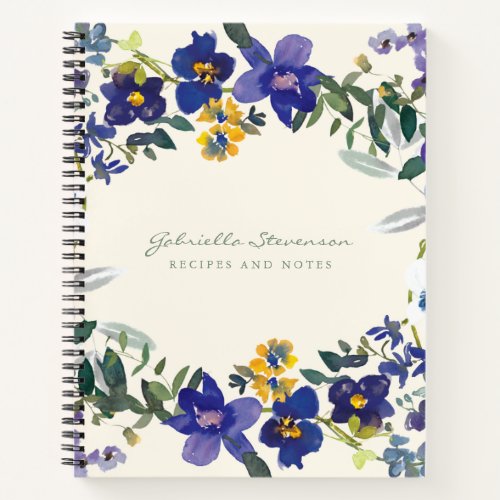 Purple Orchid Floral Wreath Personalized Recipe Notebook