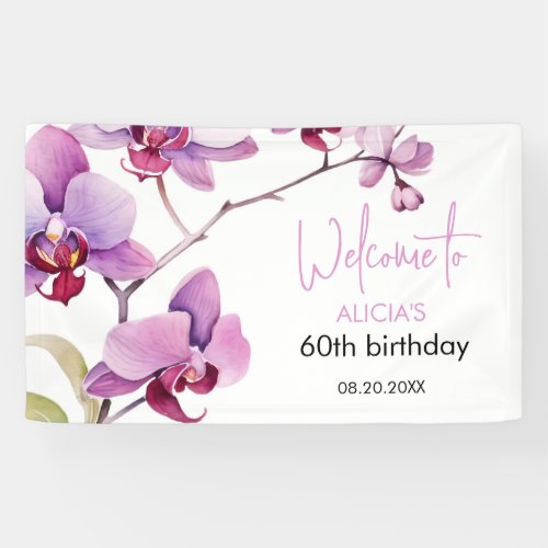 Purple Orchid Flower Blossom 60th Birthday Banner
