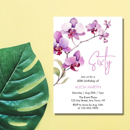 Purple Orchid Flower Blossom 60th Birthday Invitation