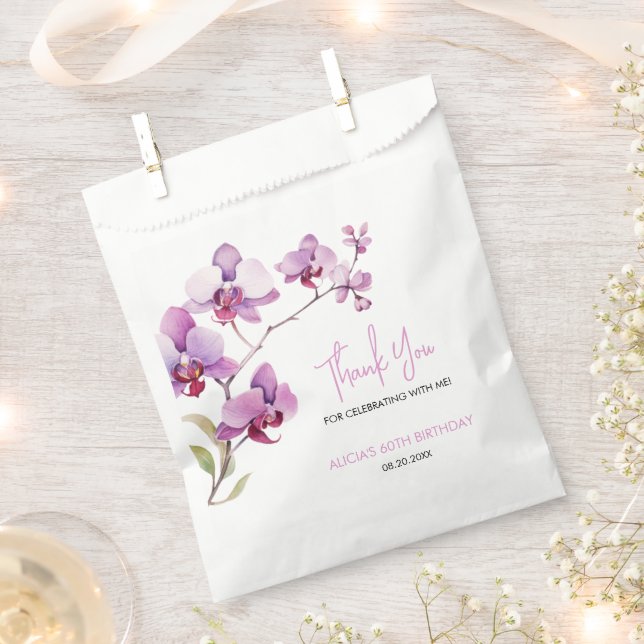 Purple Orchid Flower Blossom Birthday Favor Bag (Clipped)