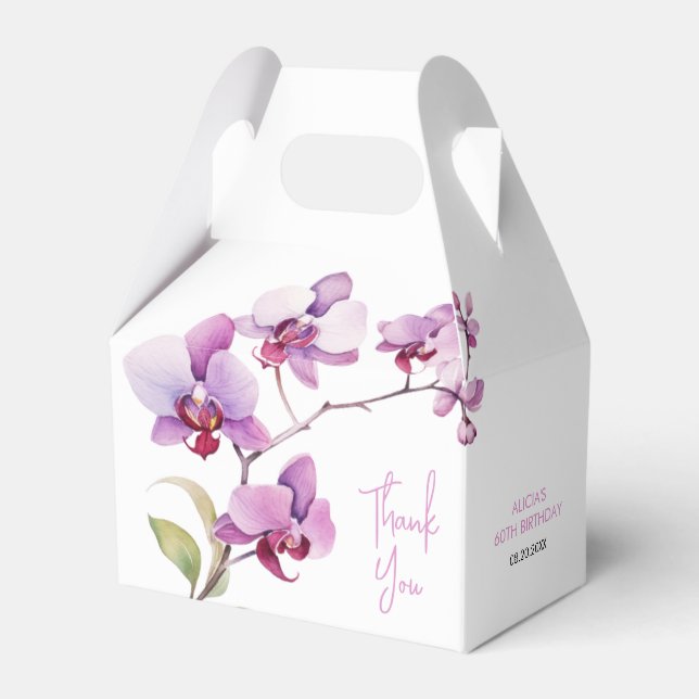 Purple Orchid Flower Blossom Birthday Favor Boxes (Front Side)