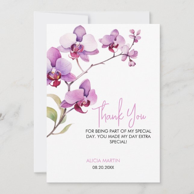 Purple Orchid Flower Blossom Birthday Thank You (Front)