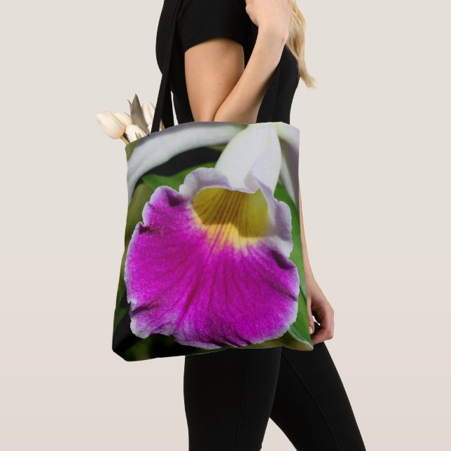 Purple Orchid Flower Center Tote Bag (Close Up)