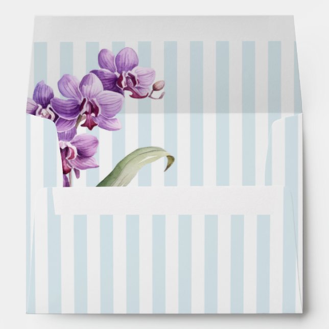 Purple Orchid Flower Green Stripes Birthday Envelope (Back (Bottom))