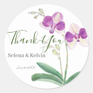 purple orchid flower round sticker 