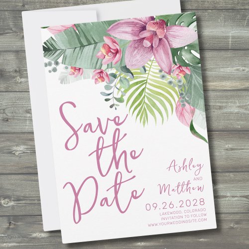 Purple Orchid Flower Tropical Wedding Save The Date