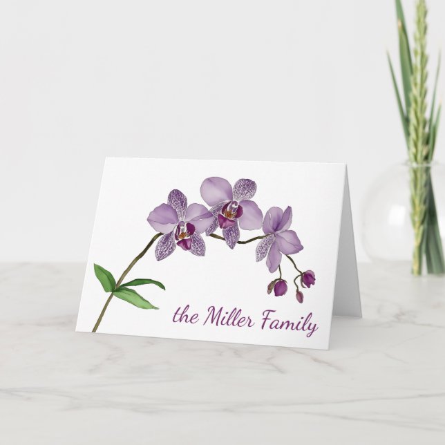 Purple Orchid Flower Watercolor Card (Front)