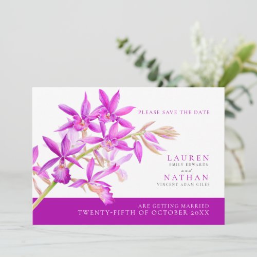 Purple orchid flower watercolor photo wedding save the date