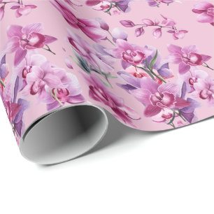Purple Orchid flower watercolor Wrapping Paper