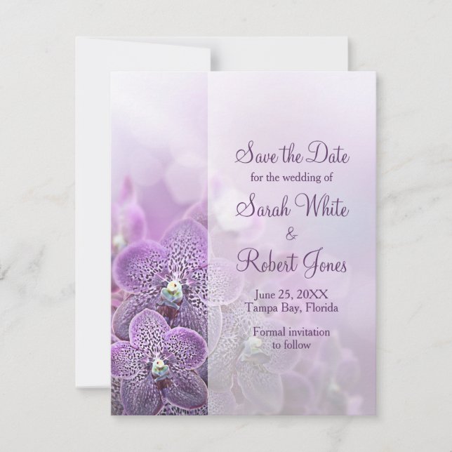 Purple Orchid Flower Wedding Save the Date (Front)