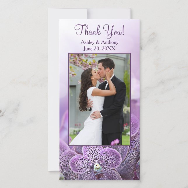 Purple Orchid Flower Wedding Thank You Photocard (Front)
