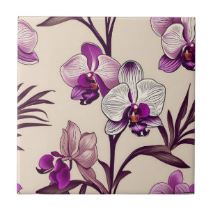 Purple Orchid Flowers Ceramic Tile