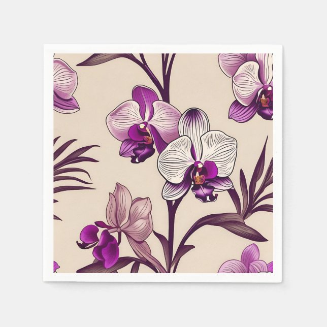 Purple Orchid Flowers Napkins (Front)