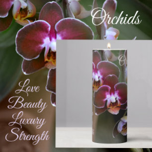 Purple Orchid Flowers Photographic Botanical Pillar Candle