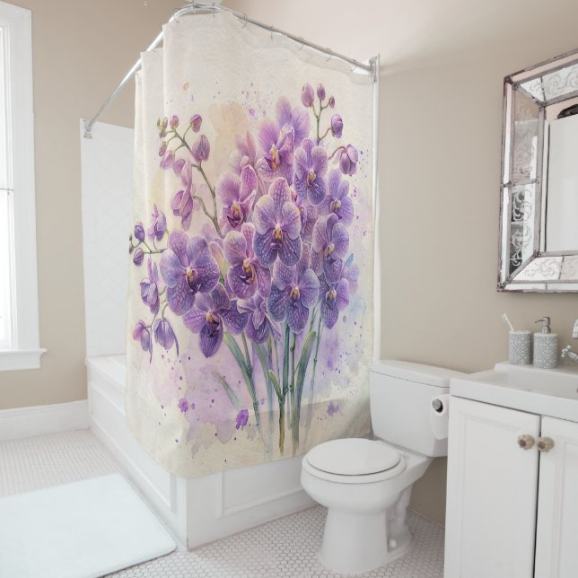 Purple Orchid Flowers Shower Curtain (In Situ)