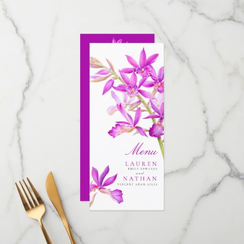 Purple orchid flowers watercolor wedding menu