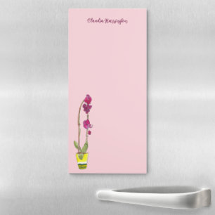 Purple Orchid Garden-Inspired Pink Floral Magnetic Notepad