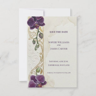 Purple Orchid Gold Save The Date Card
