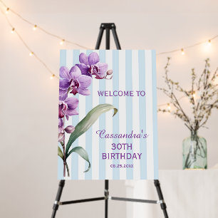 Purple Orchid Green Stripes Floral 30th Birthday Foam Board