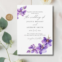 Purple Orchid in white script wedding