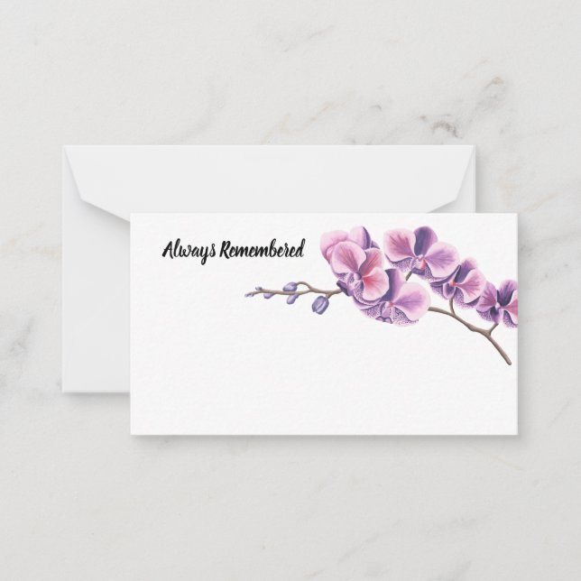 Purple Orchid Memorial remembrance florist flower Note Card (Front)