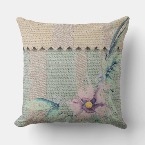 Purple Orchid Mint Stripe Throw Pillow