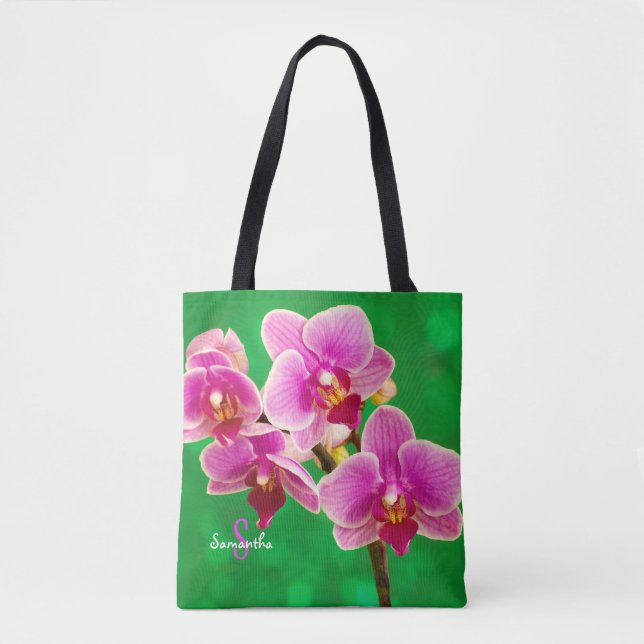 Purple Orchid on Green Tote bag (Front)