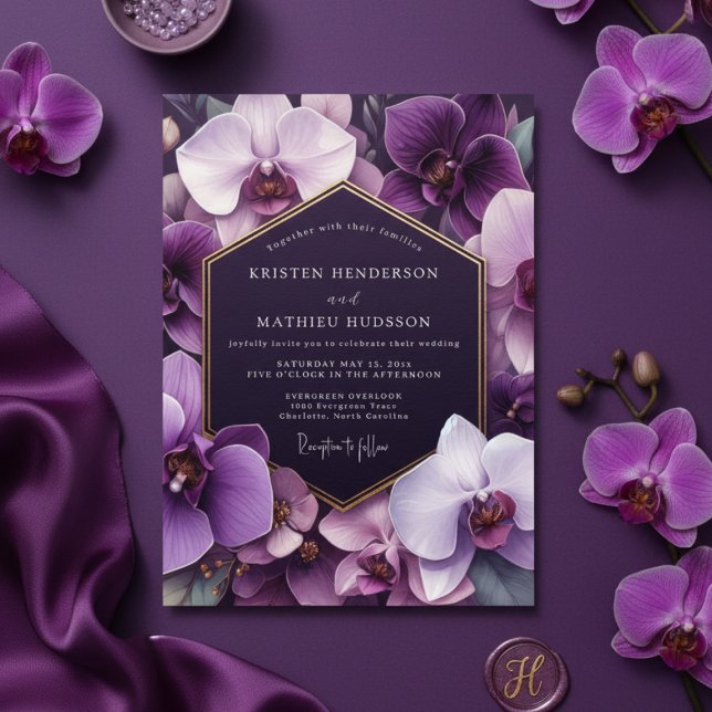 Purple Orchid Opulent Romance Wedding Invitation (Creator Uploaded)