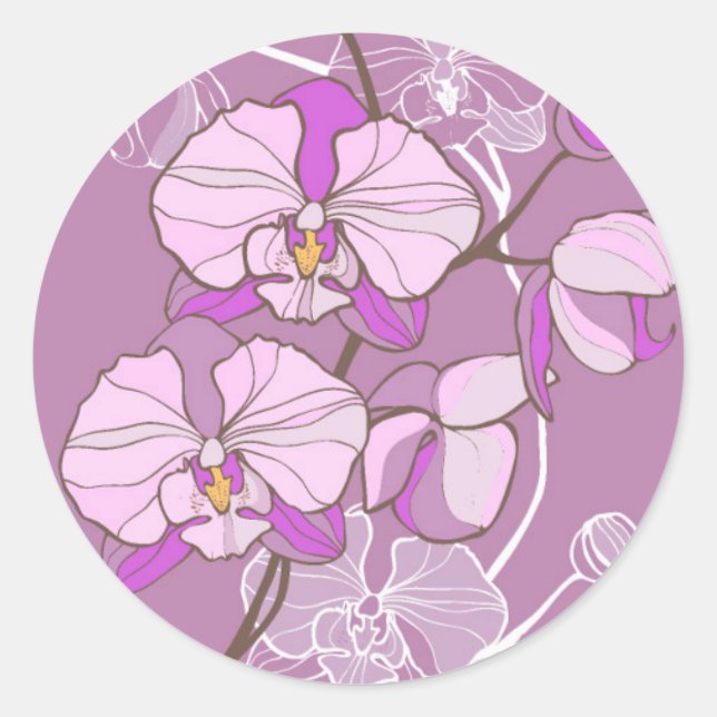 Purple Orchid Pattern Classic Round Sticker (Front)
