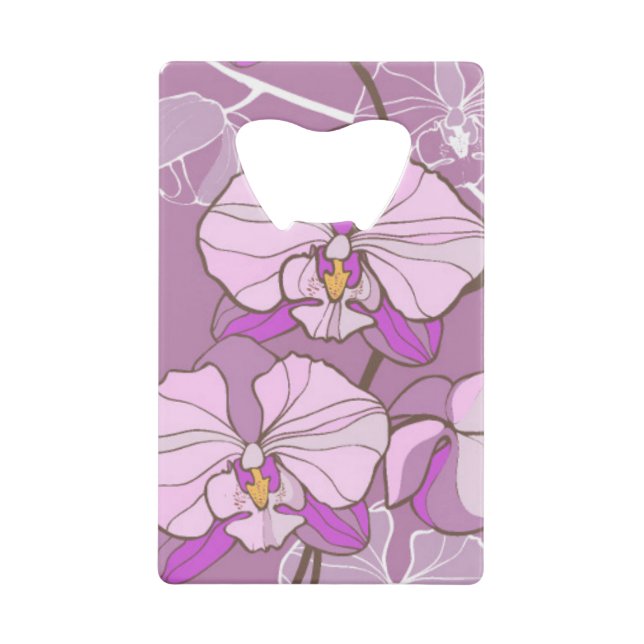 Purple Orchid Pattern Credit Card Bottle Opener (Front)