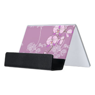 Purple Orchid Pattern Desk Business Card Holder